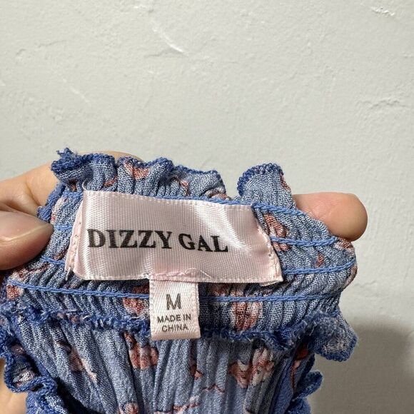 Dizzy Gal Blouse Blue Floral High Neck Tank Top Loose Flowy Women sz Medium - Picture 4 of 6